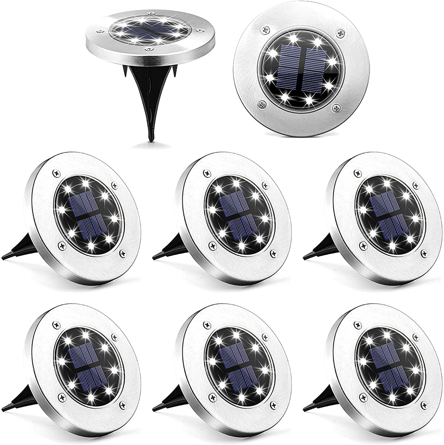 Solar Ground Lights, 8 LED Solar Disk Lights Outdoor Waterproof for Garden Yard Patio Pathway Lawn Driveway Walkway- White (8 Pack) Solar Ground Lights, 8 LED Solar Disk Lights Outdoor Waterproof for Garden Yard Patio Pathway Lawn Driveway Walkway- White (8 Pack)