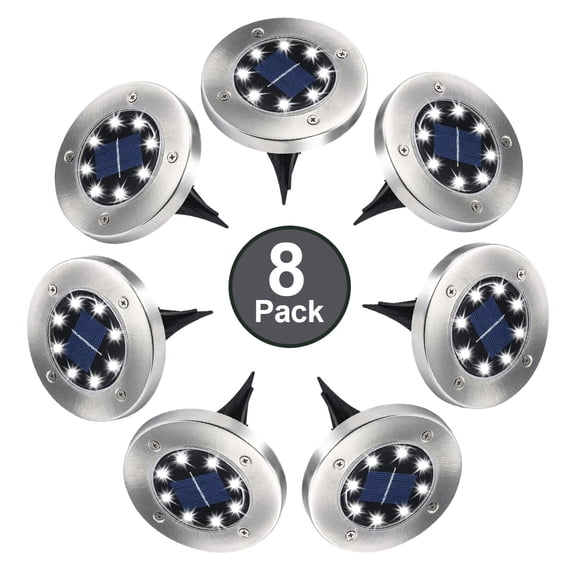 Solar Ground Lights, 8 LED Solar Disk Lights Outdoor Waterproof for Garden Yard Patio Pathway Lawn Driveway Walkway- White (8 Pack)
