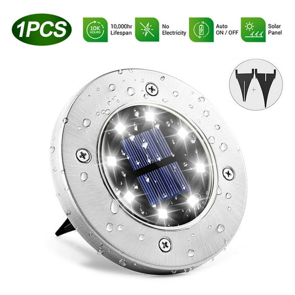 Solar Ground Lights - 8 LED Solar Garden Lights Outdoor Waterproof Sidewalk Disk Lights Solar Powered Landscape Lighting for Lawn Patio Pathway Yard Deck Walkway Flood Lights (1 Pack, White)
