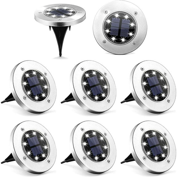 8 Pack Solar Path Lights, Dusk-to-Dawn, White, Cross Spike Stake for Easy in Ground Install, Solar Powered LED Landscape Lighting