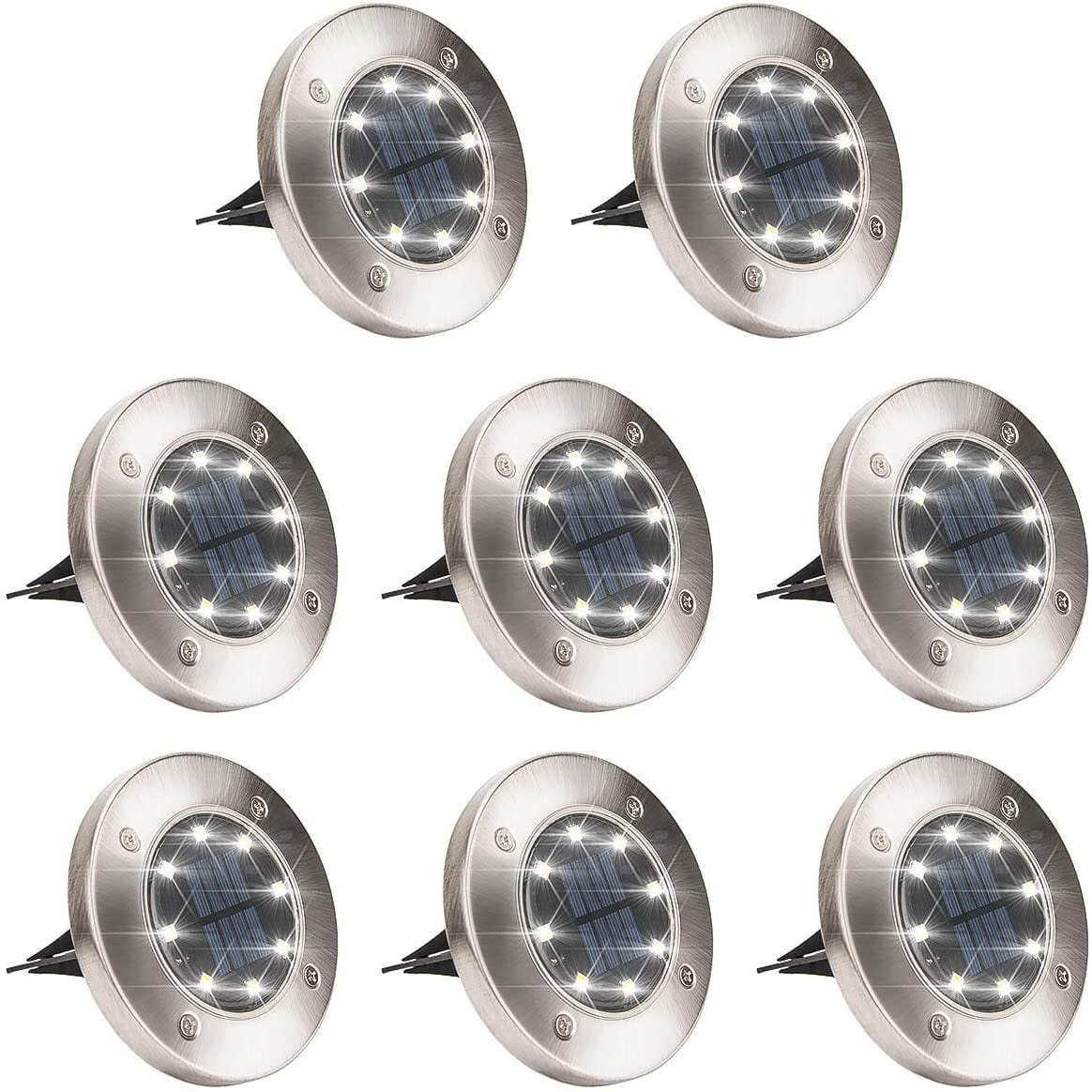 Solar Ground Lights, 8 Pack 8 LED Solar In-Ground Lights, Waterproof Solar Disk Lights Garden Lights Outdoor Landscape Lighting for Patio Pathway Lawn Yard Deck Driveway Walkway, Cool White