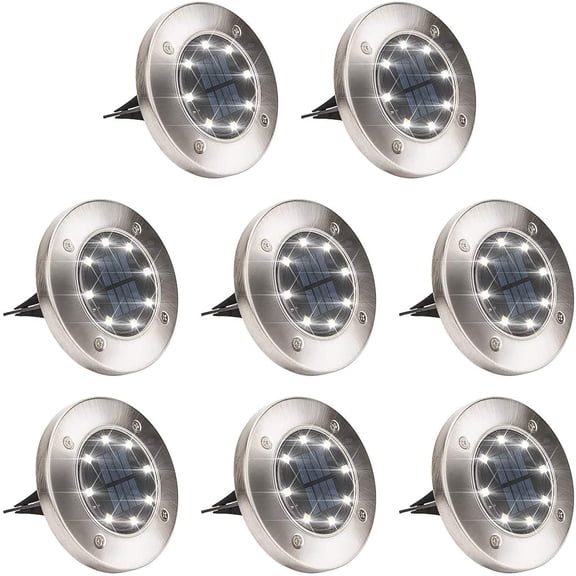 Solar Ground Lights, 8 Pack 8 LED Solar In-Ground Lights, Waterproof Solar Disk Lights Garden Lights Outdoor Landscape Lighting for Patio Pathway Lawn Yard Deck Driveway Walkway, Cool White