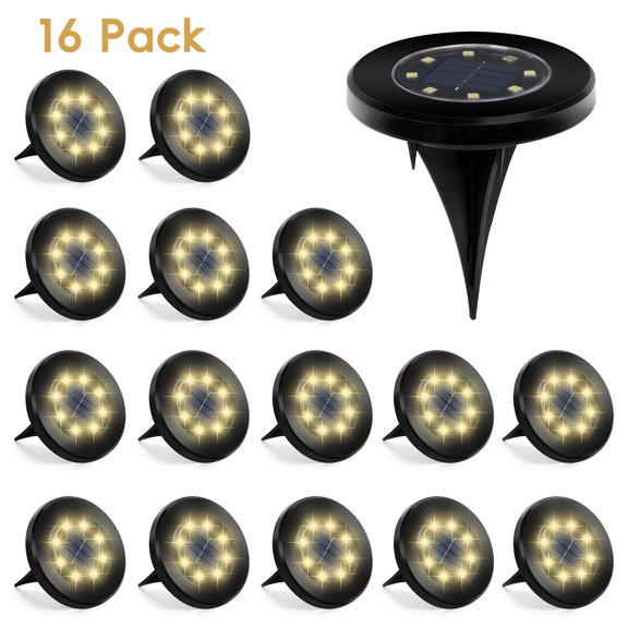 Solar Ground Lights, LEDs Outdoor Solar Disk Lights, Waterproof Mini Solar Powered Pathway Lights, Flat Landscape Lighting for Garden Walkway Driveway Patio Yard