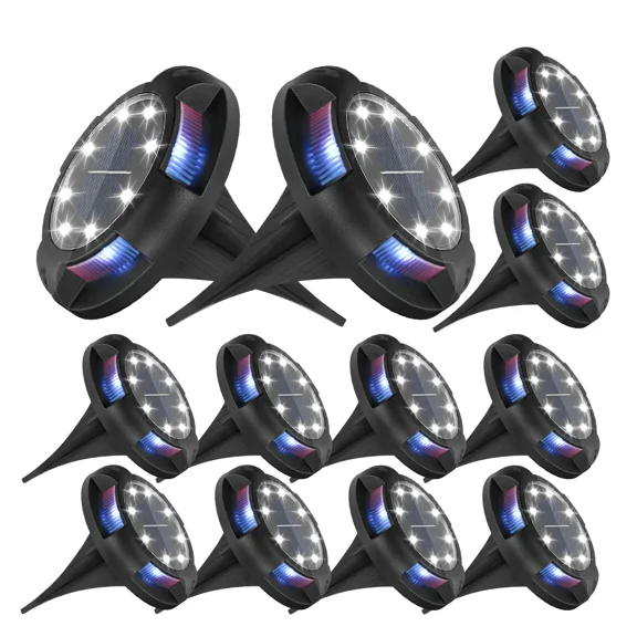 Solar Ground Lights Outdoor, 12 Pack Flat Solar Powered Disc Lights, Small Solar Garden Lights Landscape Lighting for Outside Pathway Garden Yard Lawn Walkway, White+Colourful