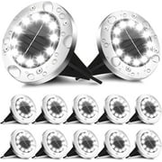 Solar Ground Lights Outdoor, 12 Pack 12 LED Solar Garden Lights Waterproof, Super Bright in-Ground Lights, Solar Disk Lights for Yard, Walkway, Pathway, Patio, Lawm, Outdoor Decorations (White)