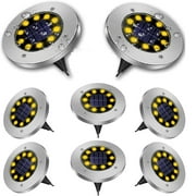 Solar Ground Lights Outdoor, 6 Packs Solar Powered Flat Lights with Updated 10 LEDs, Waterproof Disk Warm Lights for Garden Patio Yard Deck Lawn Walkway Landscape Decor