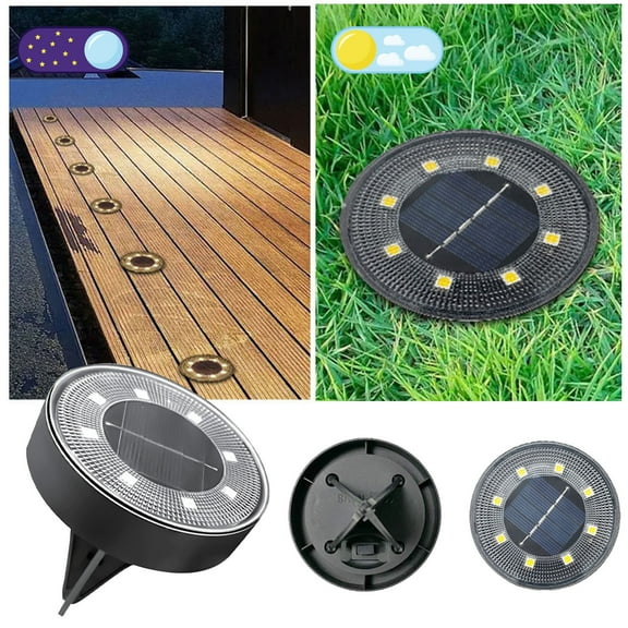 Solar Ground Lights Outdoor 8 LED Disk | Solar Powered Garden Pathway Lighting for Patio Walkway Yard | IP68 Waterproof Long Battery Life | Stainless Steel & Plastic | 10x8.6cm | 8 Pack
