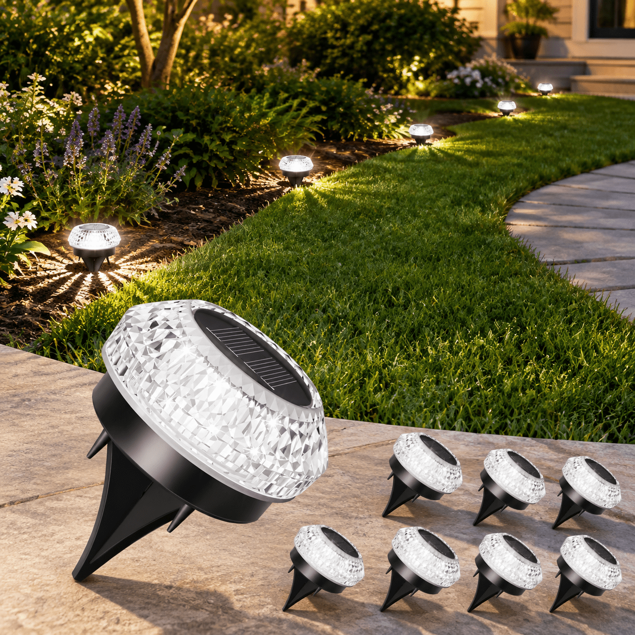Solar Ground Lights Outdoor 8 Pack Flat Pathway - Walmart.com
