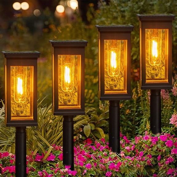 Solar Ground Lights Outdoor LED - 100LM Warm Light, IP65 Waterproof Plug-In Pathway Lights for Garden, Yard, Driveway & Patio Decoration, Auto On/Off