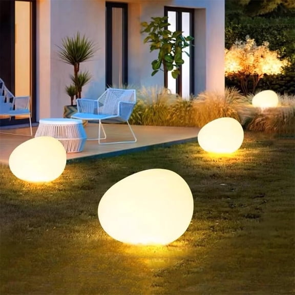 Solar Ground Lights Outdoor - Waterproof LED Glow Pebbles for Garden, Pathway, & Landscape Decor - Natural Rock Shape Solar Ground Lights with Auto On/Off for Yard, Walkway,Aolar Globe Lights Outdoor