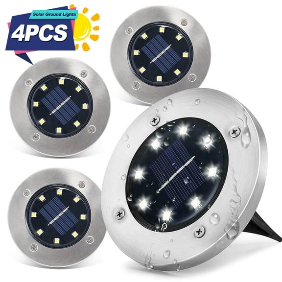 Solar Ground Lights, Upgraded 8 LED Solar Garden Lights Outdoor Pathway Yard Waterproof in-Ground Lights, Outdoor Solar Lights (White, 4 Packs)