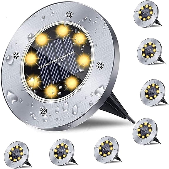 Solar Ground Lights, Waterproof Solar Garden Lights, Upgraded Outdoor Garden Waterproof Bright in-Ground Lights, Landscape Lights for Pathway,Yard,Deck,Lawn,Patio,Walkway (8 Pack Warm Light)