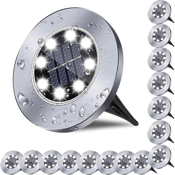 Solar Ground Lights, Waterproof Solar Garden Lights, Upgraded Outdoor Garden Waterproof Bright in-Ground Lights, Landscape Lights for Pathway,Yard,Deck,Lawn,Patio,Walkway (16 Pack White Light)