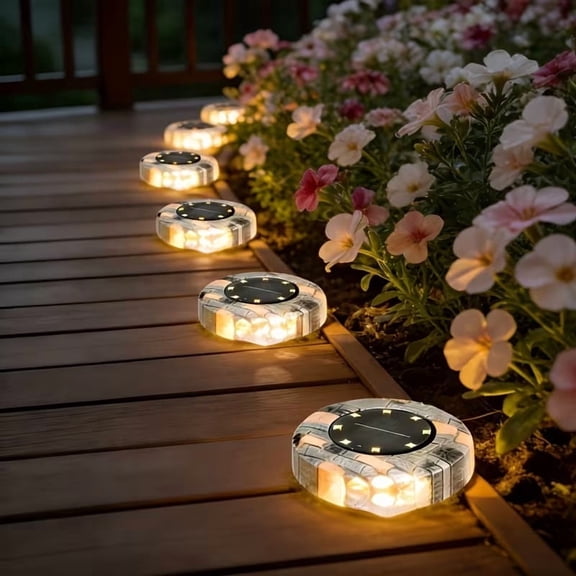 Solar Ground Spotlights 1 Pack Stainless Steel LED Disc Lights for Garden Pathway Yard