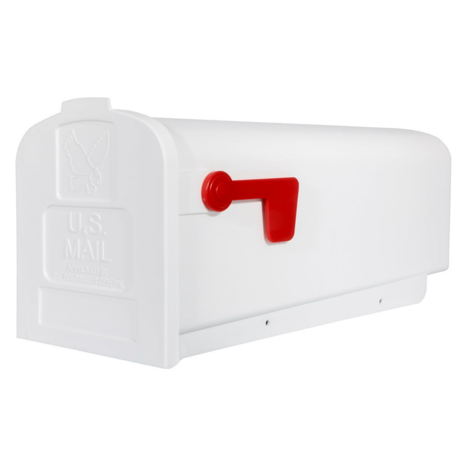 White Plastic Medium Rural Mailbox with Red Flag