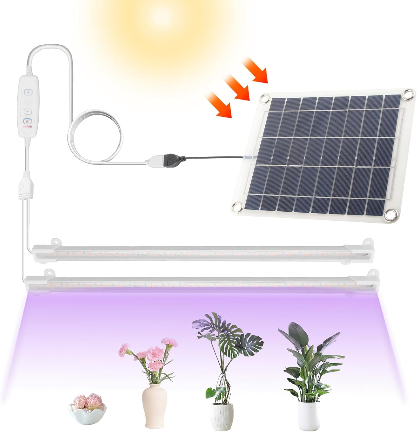 Solar Grow Lights for Outdoor , Adjust Gooseneck Grow Light for Indoor ,  Solar Grow Light for Indoor Garden Balcony Greenhouse Herbs Vegetables ..., image size:1446x1500
