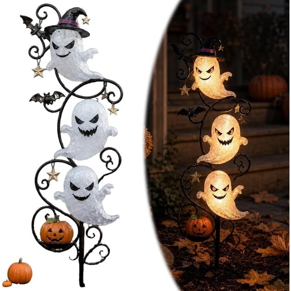 Solar Halloween Cat & Pumpkin Garden Light, Waterproof LED Moon Stake Decor, Outdoor Yard Light for Patio Lawn Pathway