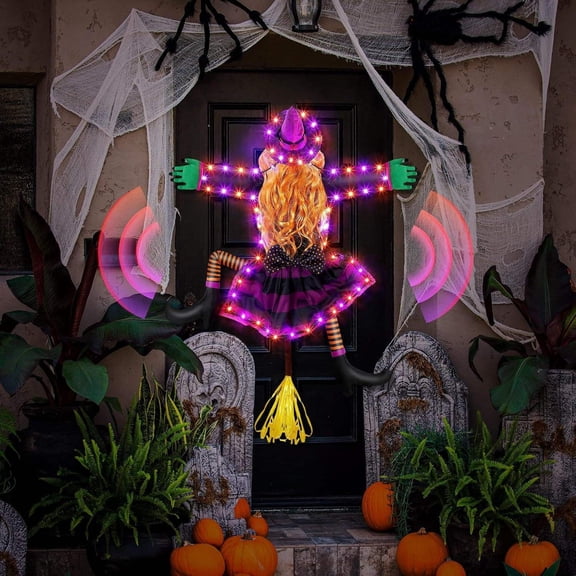 Solar Halloween Crashing Witch, Lighted Flying Witch Tree Decor with 8 Modes for Outdoor Yard, Patio, and Porch