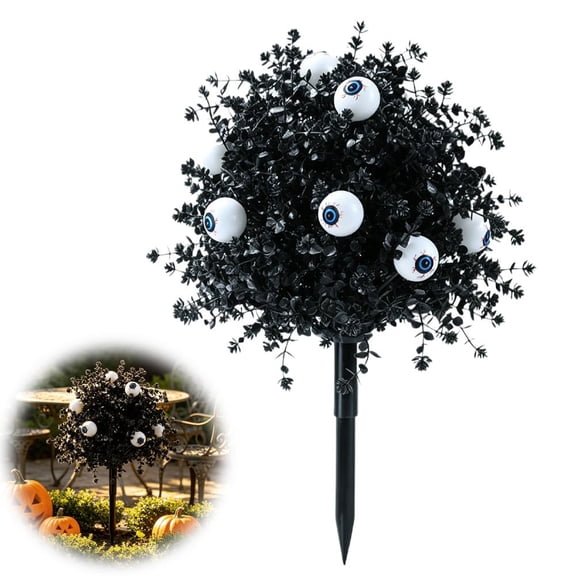 Solar Halloween Flower Shaped Ground Lights, Faux Outdoor Flowers with Ground Stakes, Eyeball Designs and Artificial Fall Pumpkin Topiary Tree, Suitable for Gardens, Lawns, and Holiday Decorations
