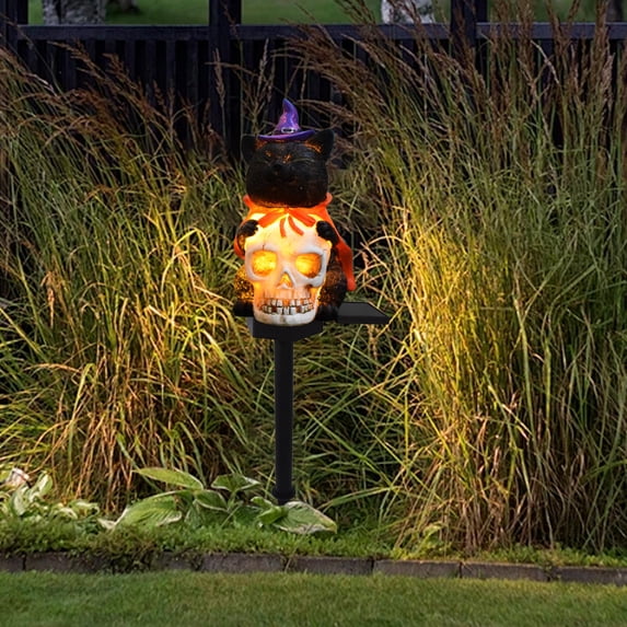 Solar Halloween Garden Stake Lights, Outdoor Spooky Pathway Decorations for Yard, Lawn, Patio, Walkway and Porch, Festive Pathway Seasonal Lighting Decor, Black