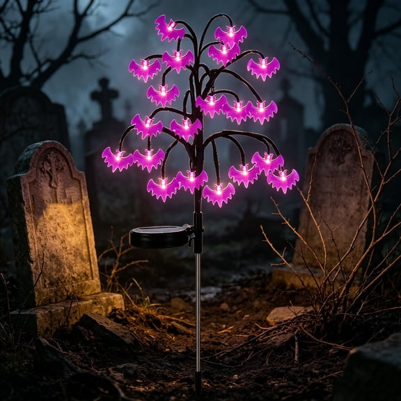Solar Halloween Ground Stake Light Set with Pumpkin Bat Spider Web, Waterproof Outdoor Yard Garden Decorative Lamp for Holiday Scene