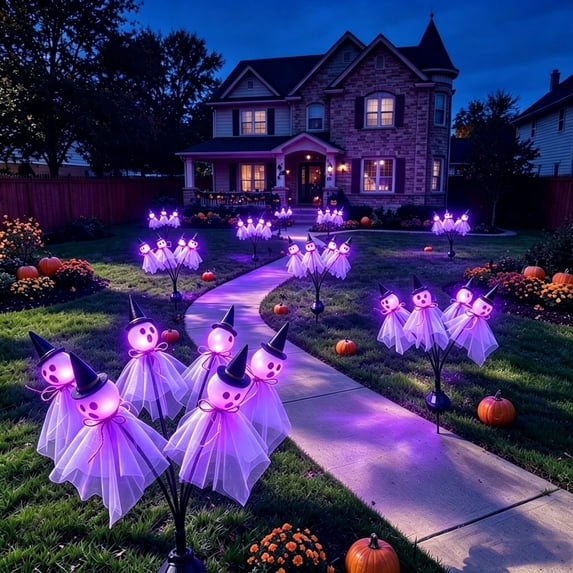 Solar Halloween Lights Outdoor with Ghost Pumpkin Skull Set for Yard Garden Party Decor by OVFUIZ