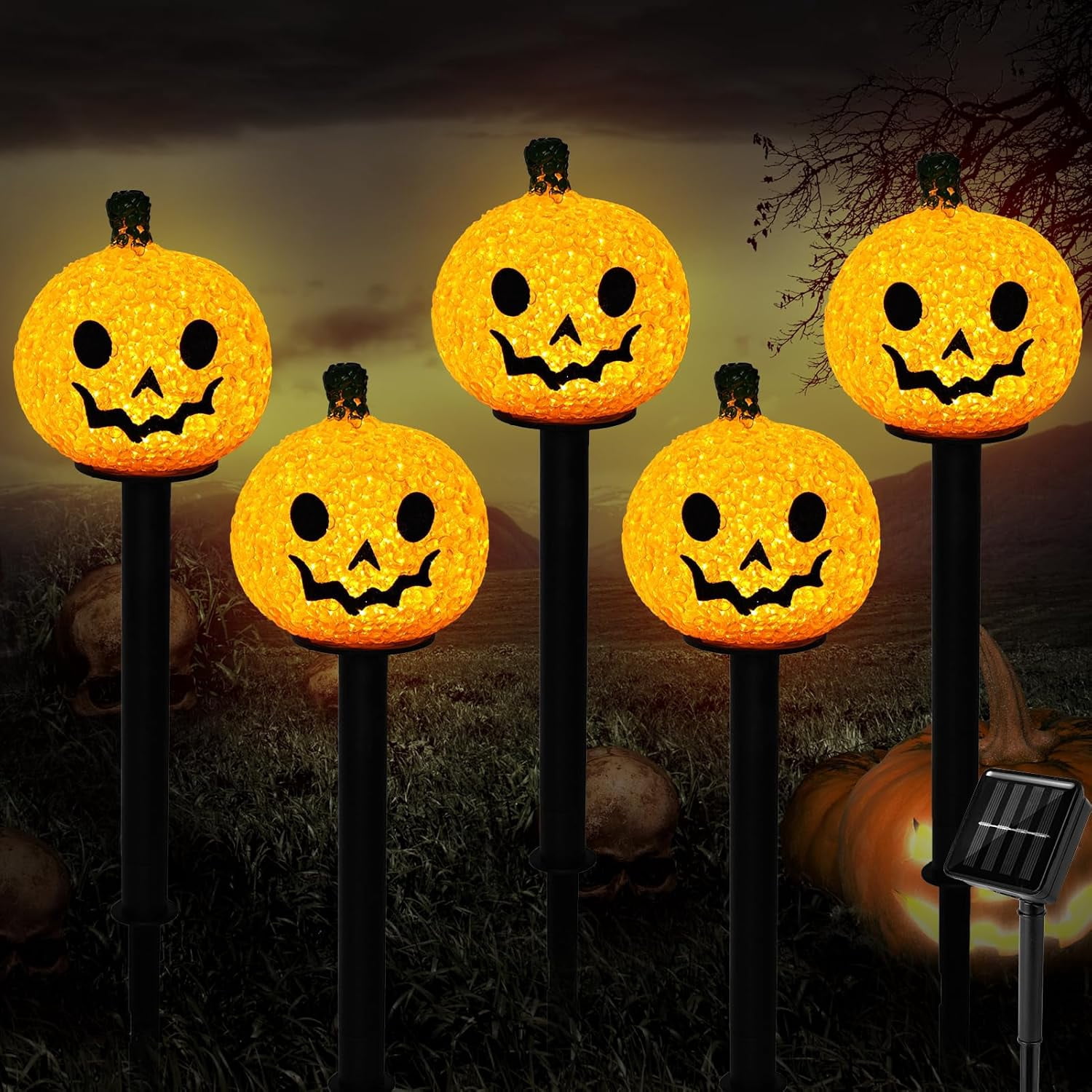 Solar Halloween Pathway Lights Outdoor Decorations，5 Pack Pumpkin ...