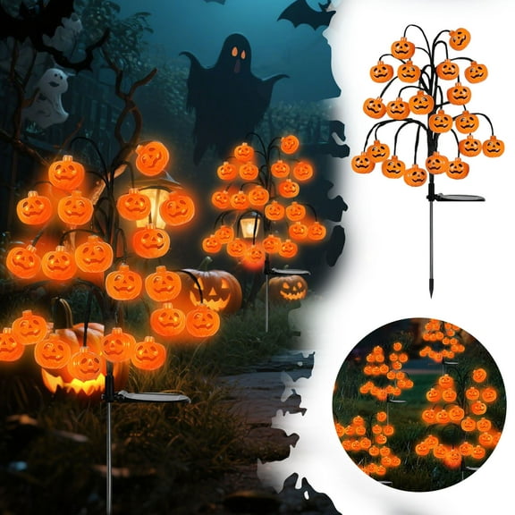 Solar Halloween Pumpkin Lights Outdoor Waterproof LED Lantern String Lights, Swaying Pumpkin Branch Decor for Garden, Yard, Porch Patio Thanksgiving Fall Party Decorations