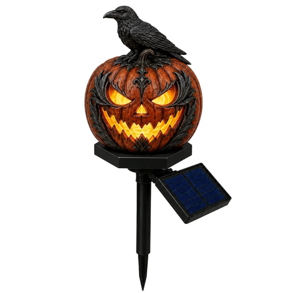 Solar Halloween Pumpkin Resin Stake Light Waterproof Warm LED Jack-o'-Lantern Yard Walkway Patio Garden Decor Lamp