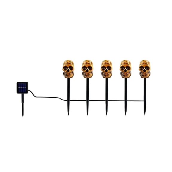 Solar Halloween Skull Pathway Stake Lights 5 Pack, Realistic Skeleton Skull Head with Warm Orange Glow,ElegantHaven Waterproof Outdoor Decor for Yard Lawn Walkway Haunted House Party