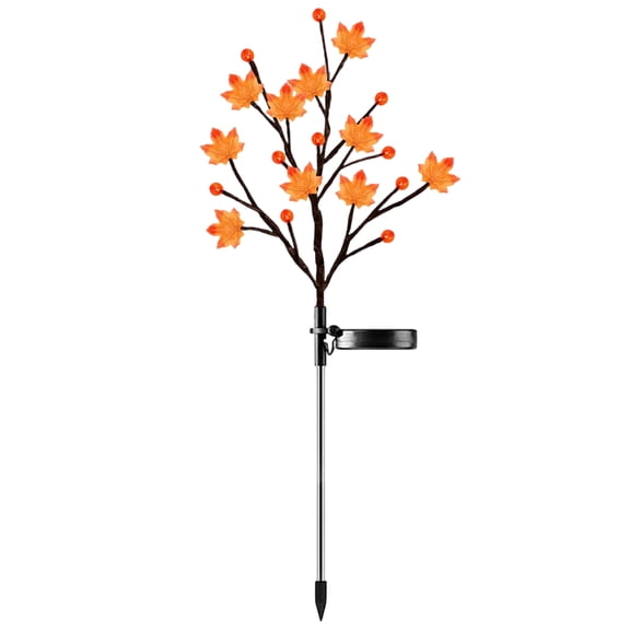 Solar Halloween Tree Stake Light with Pumpkin Ghost Bat Motifs for Outdoor Garden Pathway Lawn Decor Maple Leaf Round Pumpkin 30"