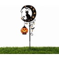thumbnail image 1 of Solar Halloween White Ghost & Pumpkin Moon Garden Stake Light, Outdoor Waterproof LED Halloween Yard Decoration with Crescent Moon, Hanging Jack-o'-Lantern Lantern for Garden, Patio, Walkway, Porch, 1 of 9