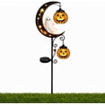 thumbnail image 1 of Solar Halloween White Ghost & Pumpkin Moon Garden Stake Light, Outdoor Waterproof LED Halloween Yard Decoration with Crescent Moon, Hanging Jack-o'-Lantern Lantern for Garden, Patio, Walkway, Porch, 1 of 6