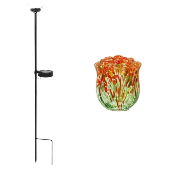 Solar Hand Blown Glass Rose Garden Stake Light Outdoor Decorative Ground Insert Art Glass Flower Yard Ornament