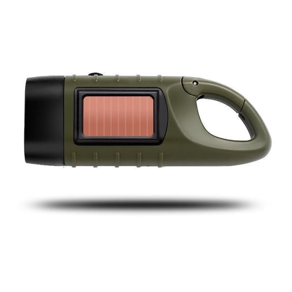 Solar Hand Crank Dynamo LED Flashlight with Snap Hook for Camping Emergency and Outdoor Use Green