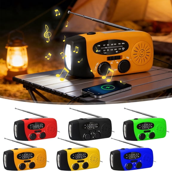 Solar Hand Crank Emergency Radio, AM/FM/WB Multi-Band with LED Torch 2000mAh Power Bank, Waterproof Portable for Camping Hiking Phone Charging Outdoor Emergency Gift for Mother, E