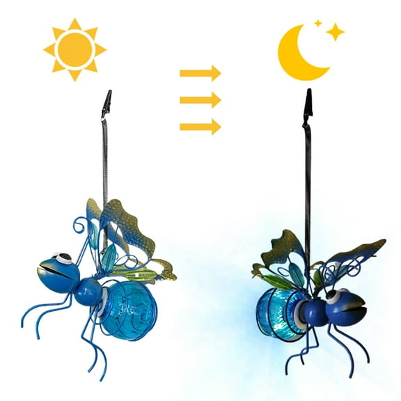 Solar Hanging Bee Lights,Metal LED Outside Bugs with Bouncy Springs ,Solar Fairy Lights for Outside Garden Decor(Blue)