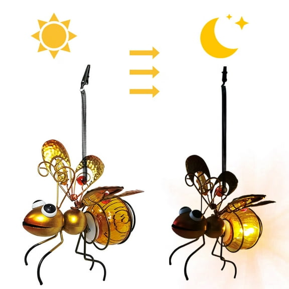 Solar Hanging Bee Lights,Metal LED Outside Bugs with Bouncy Springs ,Solar Fairy Lights for Outside Garden Decor(Gold)
