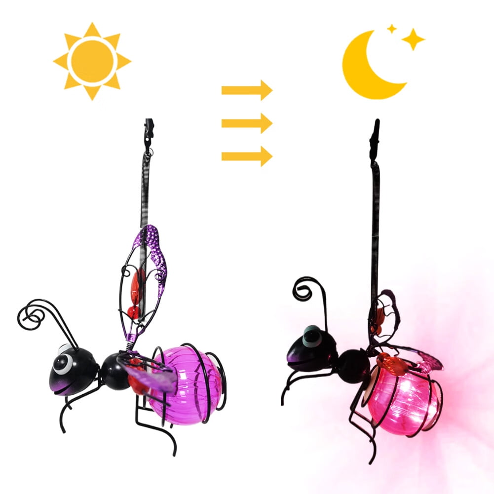 Led Lights Insects Solar Hanging Bee Lights,Metal LED Outside Bugs with Bouncy Springs ...
