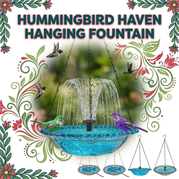 Solar Hanging Bird Bath Fountain, 2026 Solar Powered Birdbath Water Fountain Pumps Dispenser Outdoors Decor, Hummingbird Bath Shower Bowl Kit Garden Gift Yard Patio Backyard Decoration