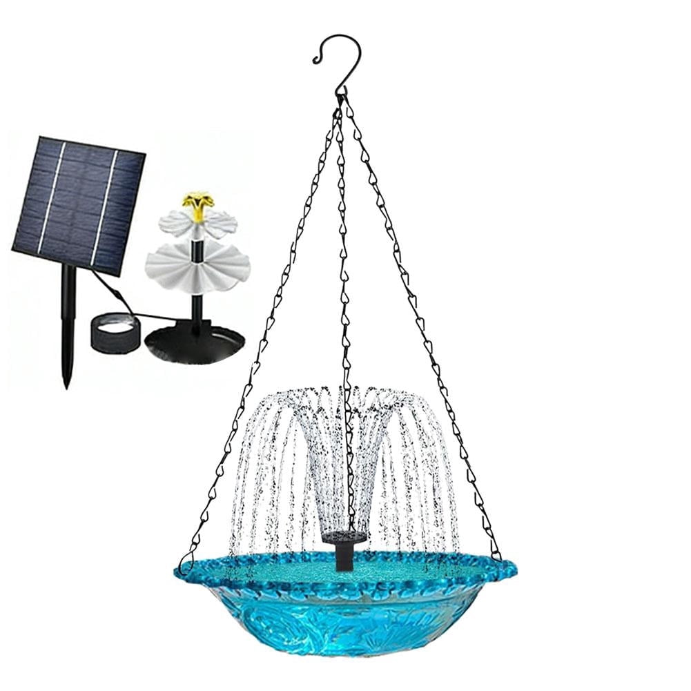 Solar Hanging Bird Bath Fountain, Outdoor Bird Water Feeder with Hanging Chain for Garden Patio Porch