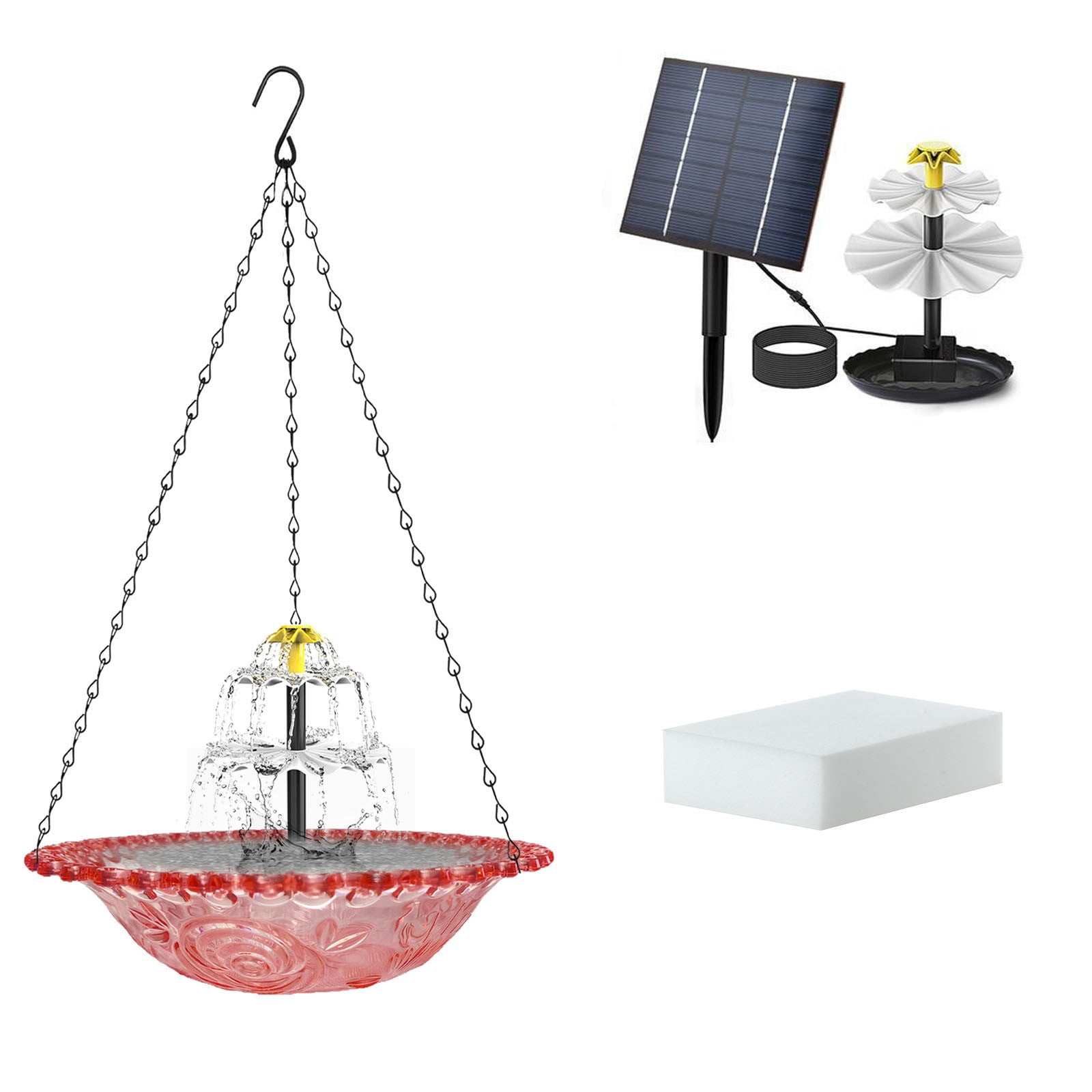 Solar Hanging Bird Bath Fountain, Outdoor Hanging Bird Bath with Solar Fountain, Large Humming Birds Baths Fountains, with Solars Pump Glass Bowl, for Outdoor, Gardens