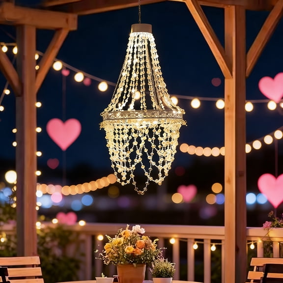 Solar Hanging Crystal Chandelier Outdoor Garden Decorative Lights Powerful Lithium Battery 54 Warm White LEDs Waterproof Hanging Lantern For Garden, Yard, Patio, Gazebo, Party, Wedding