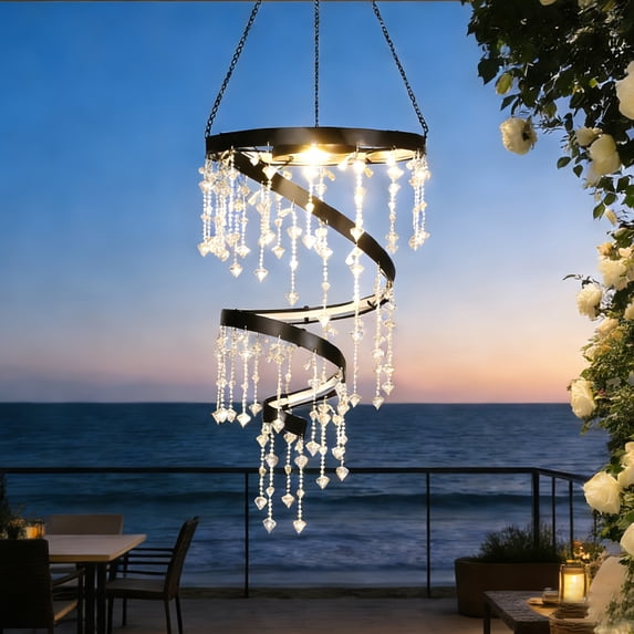 Solar Hanging Crystal Chandelier Outdoor Garden Decorative Lights Upgraded White 5ft LED Strip IP44 Hanging Lantern for Valentine Gifts, Garden, Yard, Patio, Gazebo, Party, Wedding,Housewarming