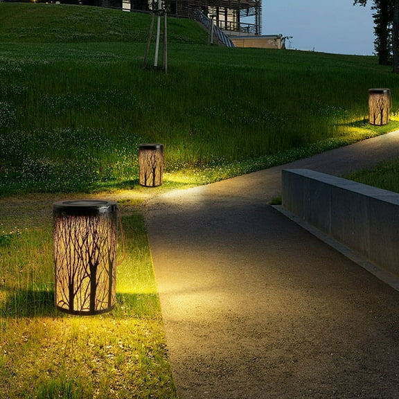 Solar Hanging Lantern with Hollowed Out Metal Design for Garden Tree Patio Decoration Automatic On Off Solar Powered Light with Handle for Easy Hanging Outdoor Garden Decorative Lighting Solution