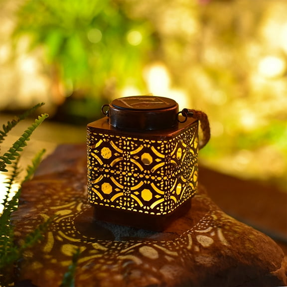 Solar Hanging Lantern, Hollowed Out Metal Outdoor Light with LED, Waterproof Patio Garden Decorative Lamp for Yard