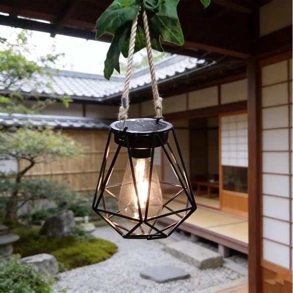 Solar Hanging Lantern, Outdoor Waterproof Rope Chandelier, Solar Powered Tree Lights for Garden Yard Patio Pathway & Camping
