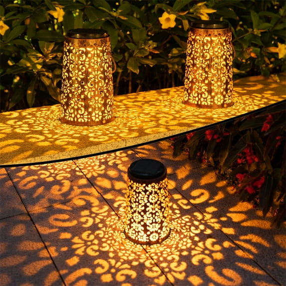 Solar Hanging Lanterns 2 Pack Outdoor Solar Lights Decorative Lantern Waterproof with Handle for Garden Table Patio Yard Porch Fence Pathway