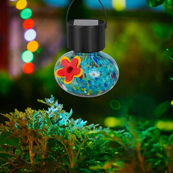 Solar Hanging Light - Outdoor Waterproof LED Small Chandelier Garden Light - Decorative Solar-Powered Bird Feeder with Glass Design - Patio & Backyard Decor