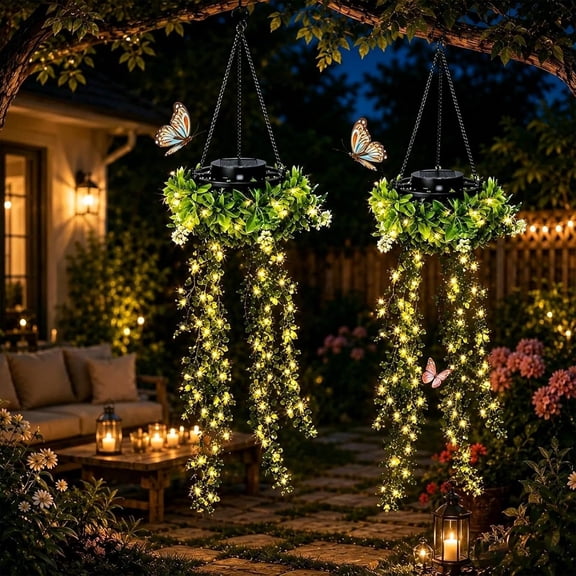 Solar Hanging Milan Grass Light, Artificial Ivy LED String Light Auto On Off 8-12H Waterproof Outdoor Decor Lamp for Garden Patio Balcony Fence Yard Home Decor 2 Pack (k)
